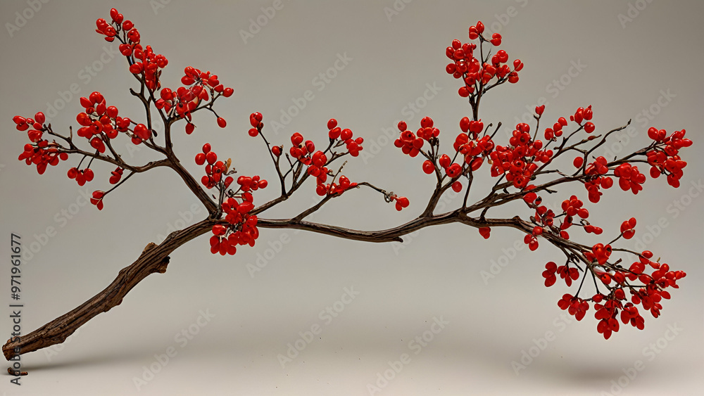 Branch of red rambler by antique pottery Teacup Saucer red leaves dark gray background, Branch of red rambler by antique pottery Teacup Saucer red leaves dark gray background,