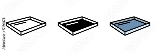 Baking Tray Icon, A flat, rectangular pan used for baking cookies, pastries, or roasting vegetables, ensuring even heat distribution.