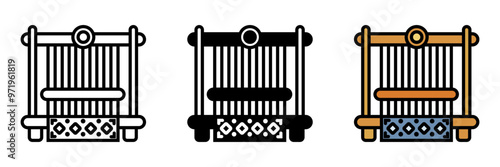 Hand Loom Icon, A manual weaving device used to create textiles, allowing for artistic expression through patterns, textures, and colors.