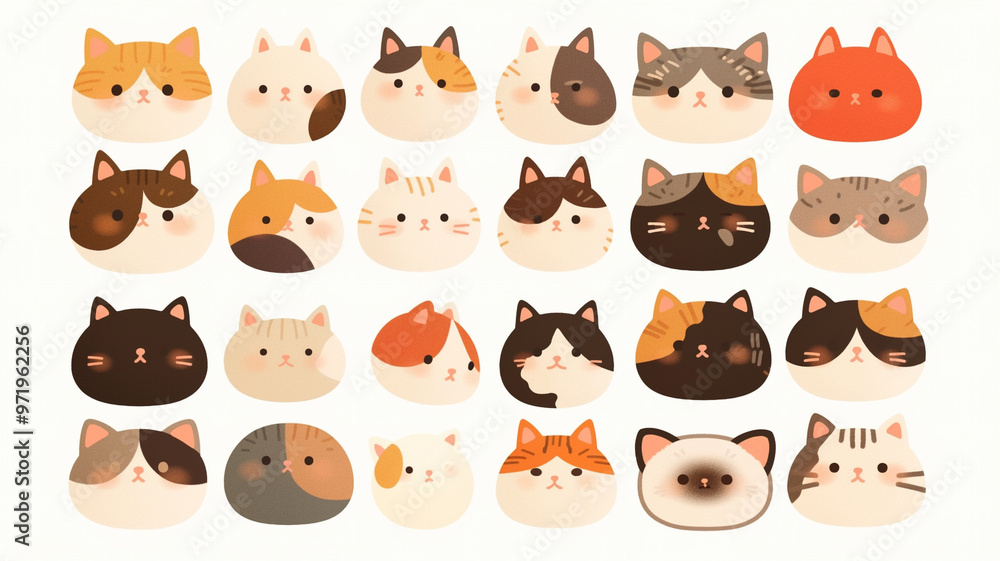 Obraz premium 【背景素材】カラフルでポップな猫のイラスト素材,空想,かわいい,シンプル,