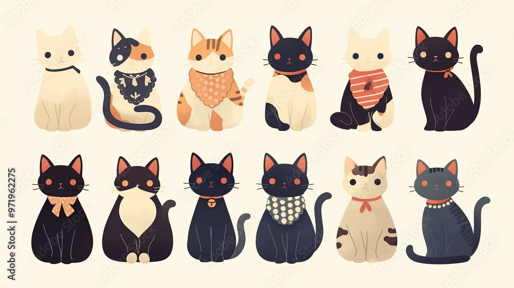 【背景素材】カラフルでポップな猫のイラスト素材,空想,かわいい,シンプル, 【背景素材】カラフルでポップな猫のイラスト素材,空想,かわいい,シンプル,