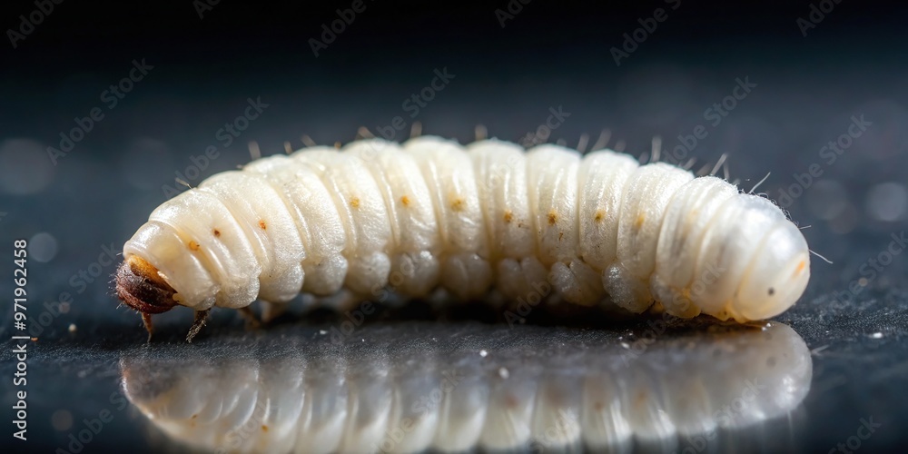 Naklejka premium white maggot isolated on dark background