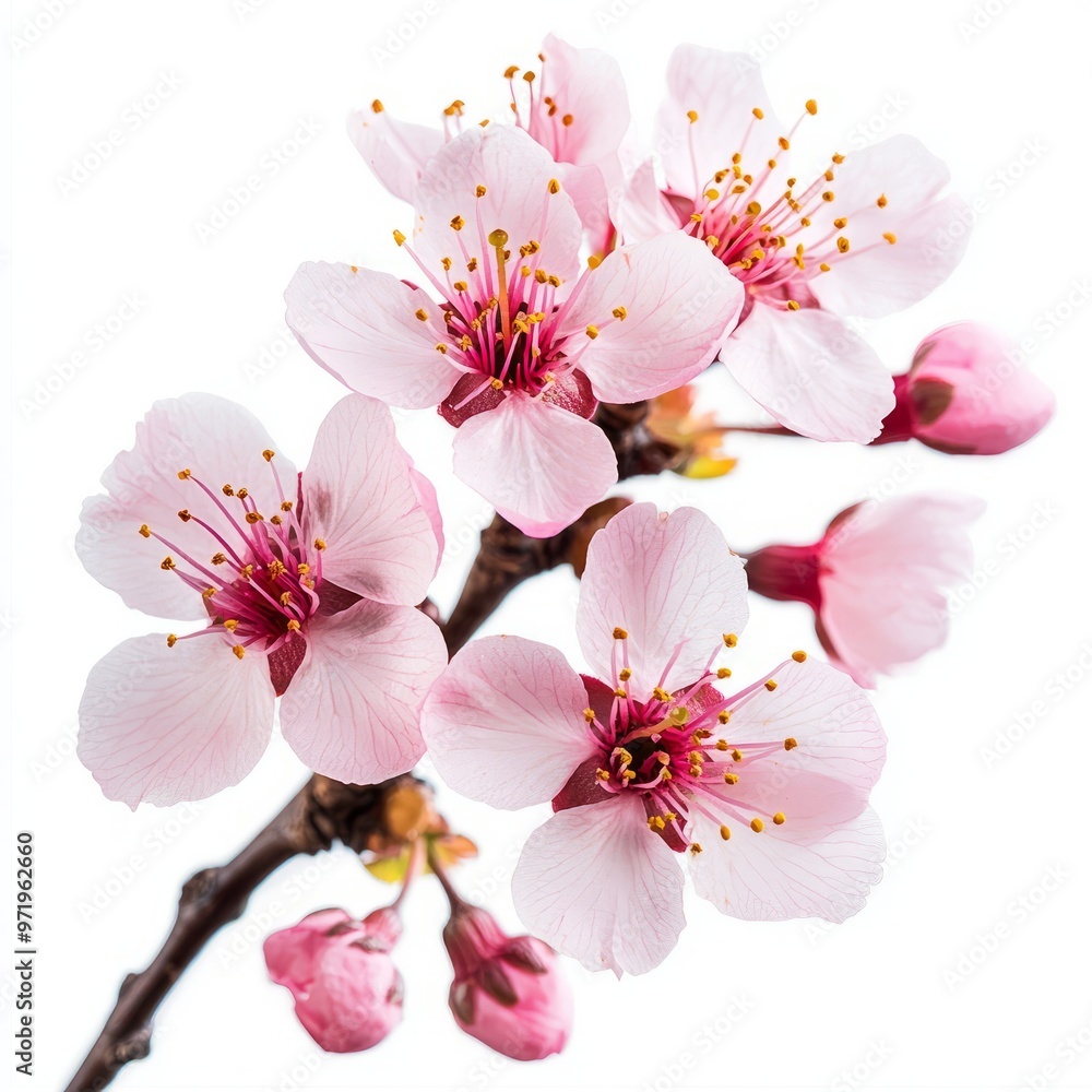 Pink Cherry Blossoms in Spring Isolated on a white background. Pink Cherry Blossoms in Spring Isolated on a white background.