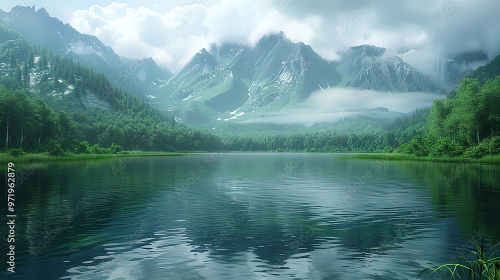 Ethereal and Beautiful Landscape Painting of Mountains and Water Ethereal and Beautiful Landscape Painting of Mountains and Water