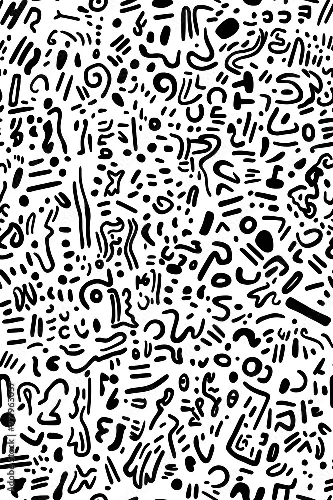 Black and White Doodle Hand Drawn Seamless Pattern. Black and White Doodle Hand Drawn Seamless Pattern.