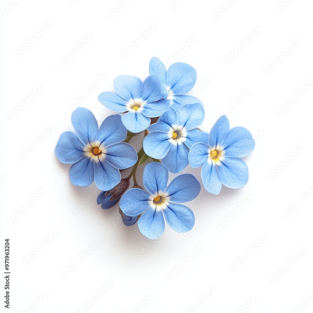 Photo of a charming forget me not on a solid white background. isolated on white background. Photo of a charming forget me not on a solid white background. isolated on white background.