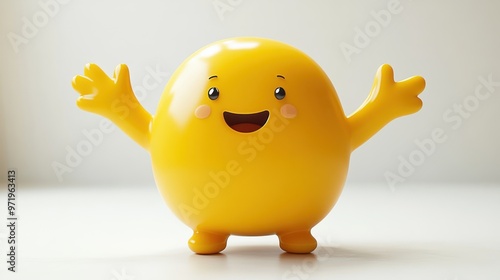 abstract funny cartoon character inflatable toy with elastic yellow body dancing with hands up clip art isolate on white background photo