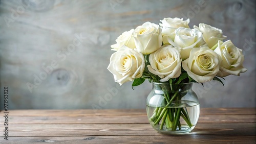 Fototapeta Naklejka Na Ścianę i Meble -  white roses bouquet in glass vase with forced perspective