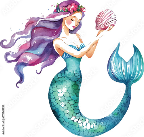 A beautiful mermaid with a blue tail