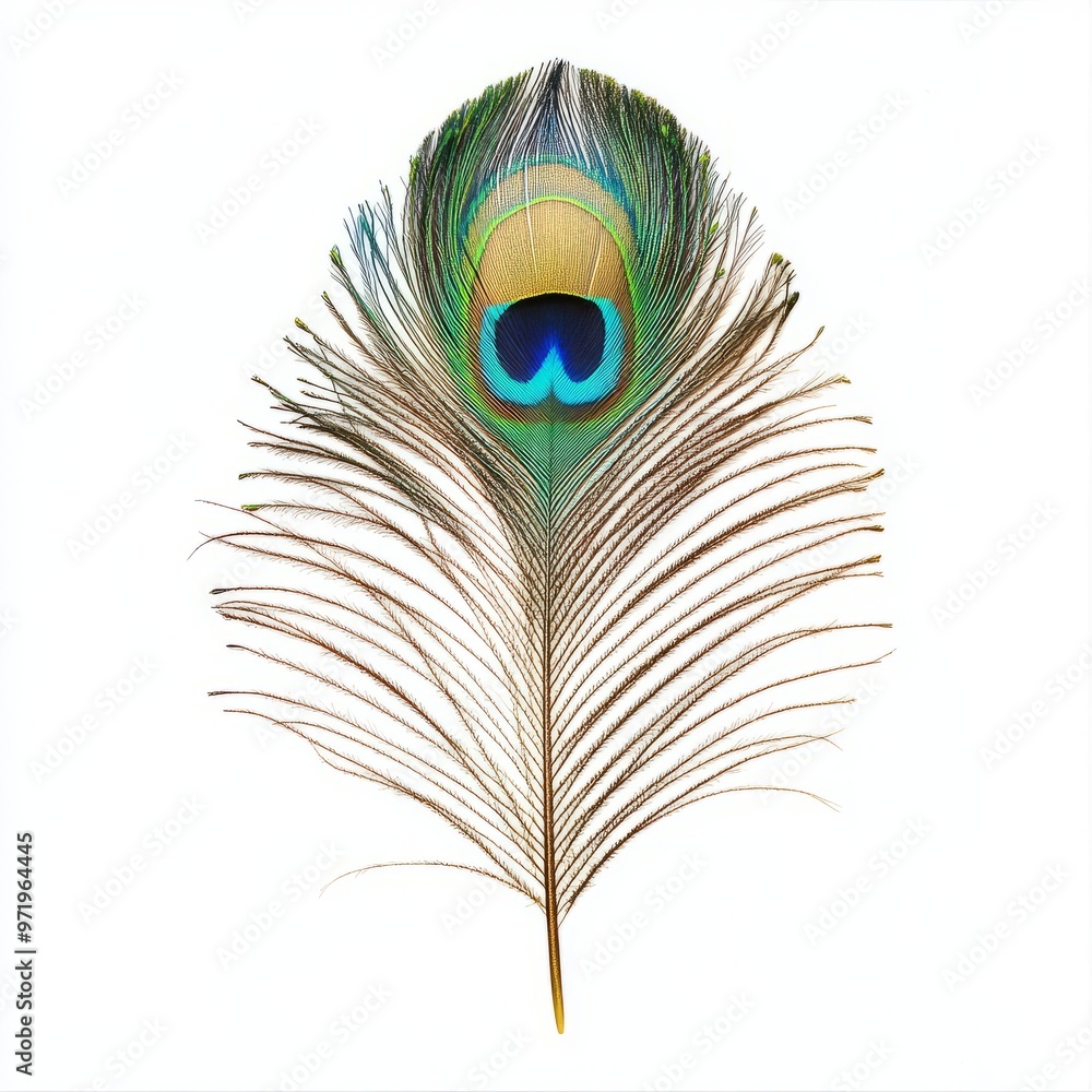 Obraz premium majestic peacock feather close up marco good for design. Isolated on white background