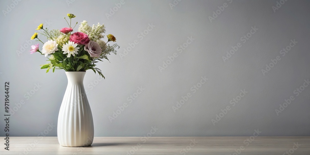 white vase with colorful flowers isolated on white background white vase with colorful flowers isolated on white background