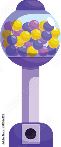 Round gumball machine dispensing colorful candy and gumballs, a classic treat for kids and adults alike