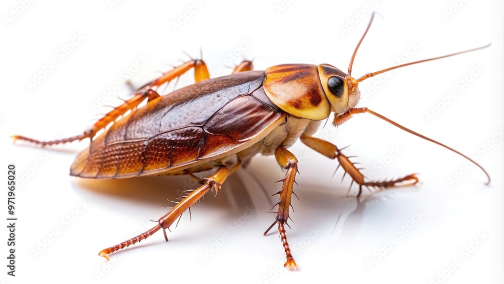 Wide angle close-up of an isolated cockroach on a white background Wide angle close-up of an isolated cockroach on a white background