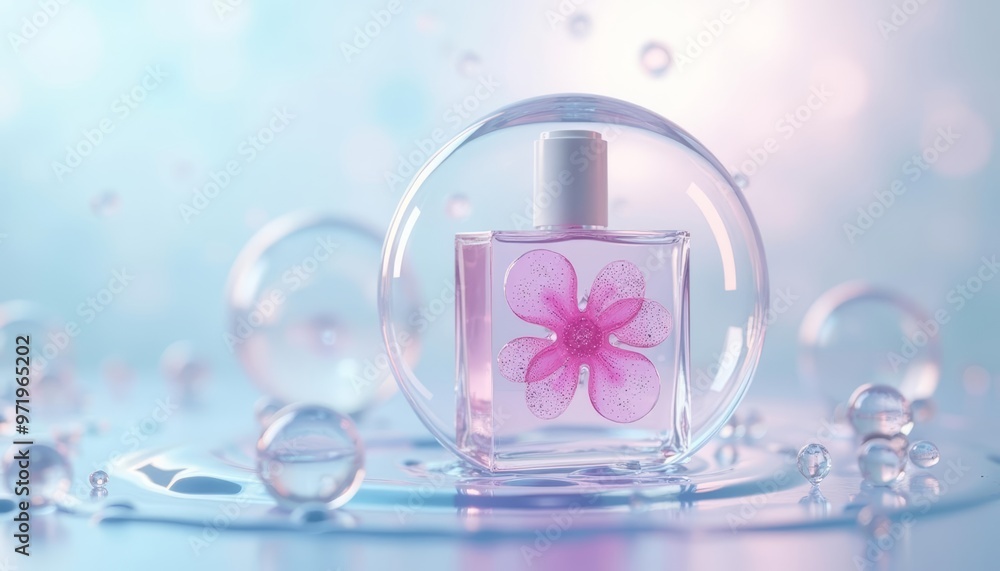 Elegance in a drop A floral perfume bottle in a water droplet world Elegance in a drop A floral perfume bottle in a water droplet world