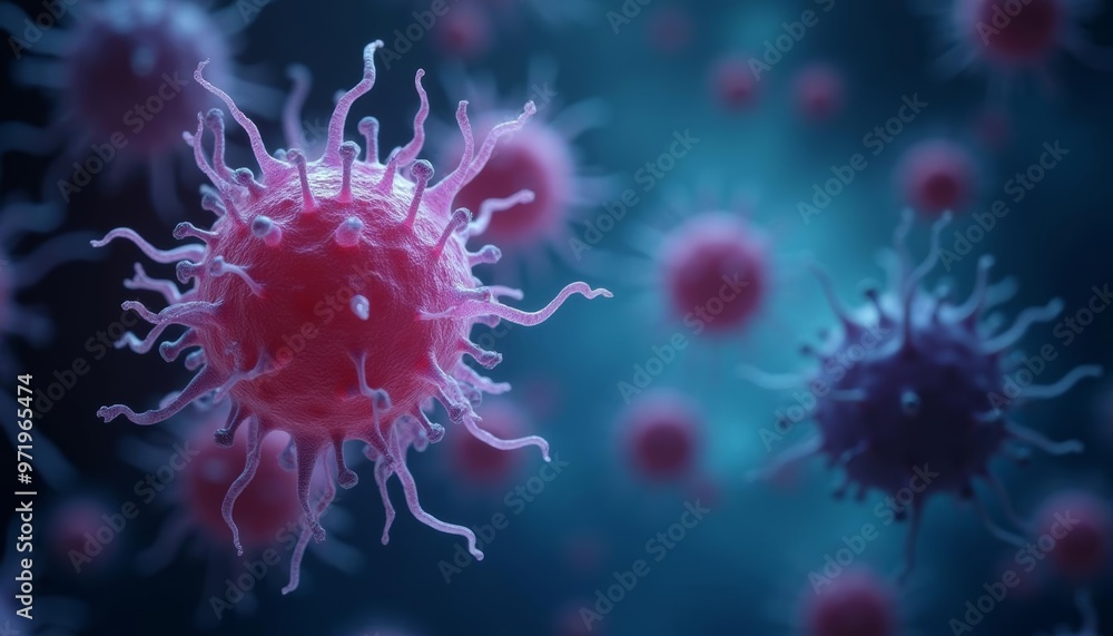 Viral particles in a microscopic view illustrating the complexity of their structure Viral particles in a microscopic view illustrating the complexity of their structure