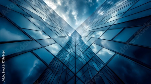 Wallpaper Mural Low Angle View of a Modern Glass Building Reflecting Clouds Torontodigital.ca