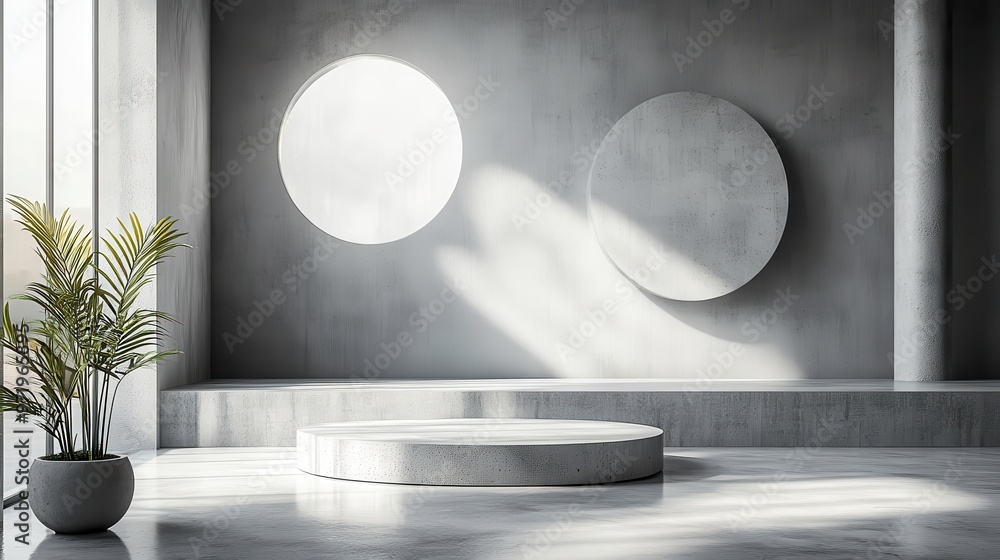 abstract grey backgroun with concrete cylinder podium empty pedestal modern minimal showcase with stage for product presentation abstract grey backgroun with concrete cylinder podium empty pedestal modern minimal showcase with stage for product presentation