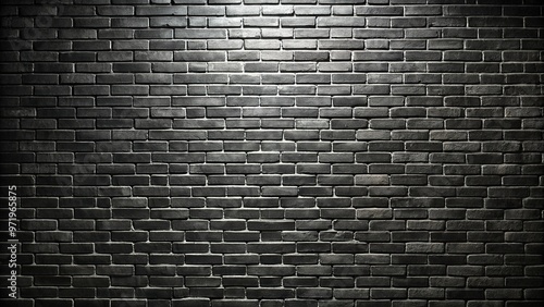 Wide-angle black brick wall texture background