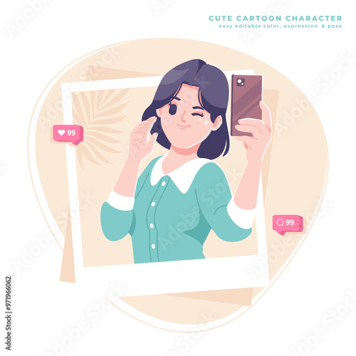 girl on mirror selfie illustration