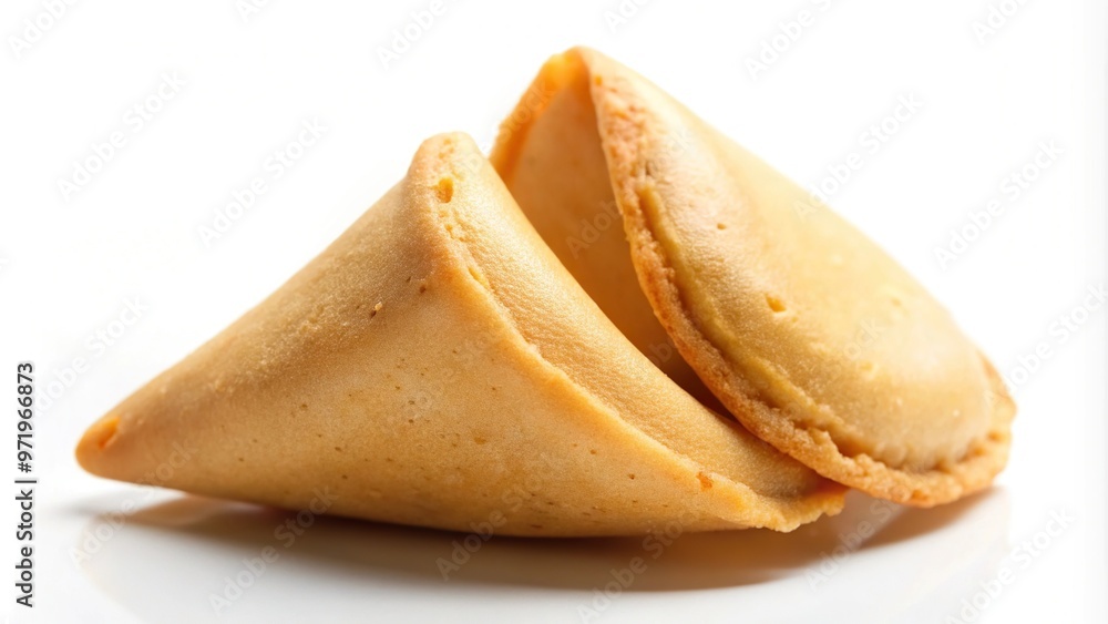 Wide-angle macro shot of a fortune cookie on a white background Wide-angle macro shot of a fortune cookie on a white background