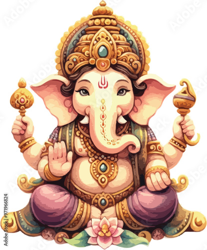 lord Ganesh watercolor. God with elephant head. vector Illustration