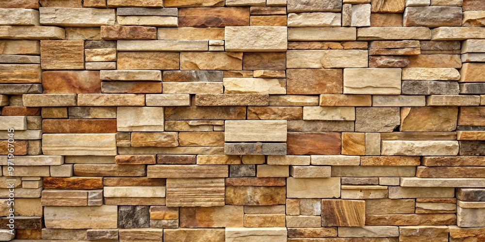Wide-Angle Natural Stone Wall with Varying Sizes and Rustic Veneer in Brown and Beige Shades Wide-Angle Natural Stone Wall with Varying Sizes and Rustic Veneer in Brown and Beige Shades