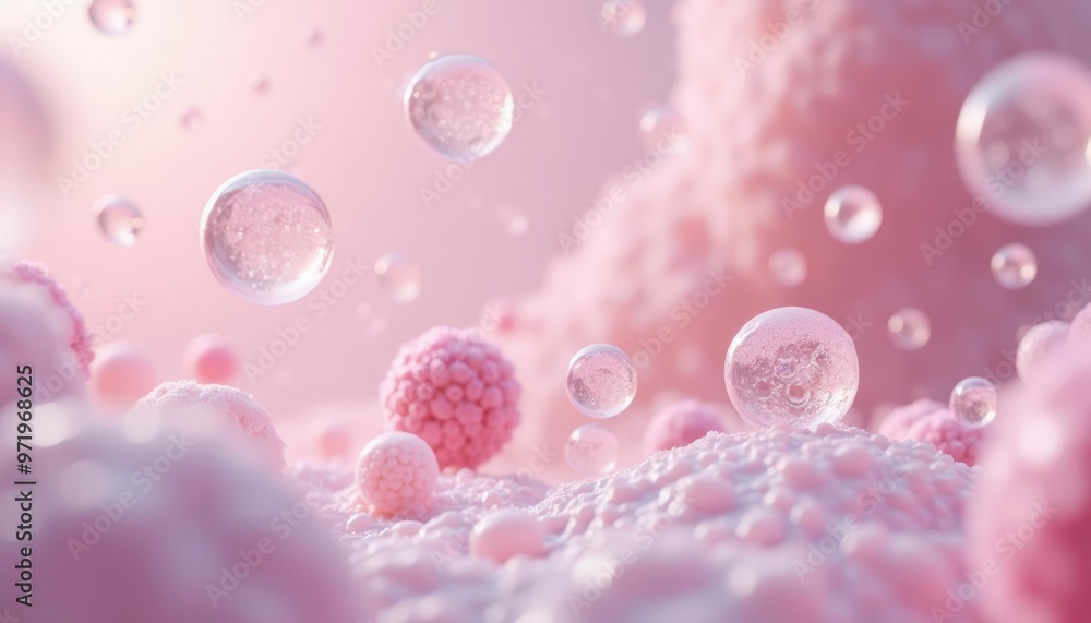 Ethereal pink bubbles in a dreamy landscape Ethereal pink bubbles in a dreamy landscape