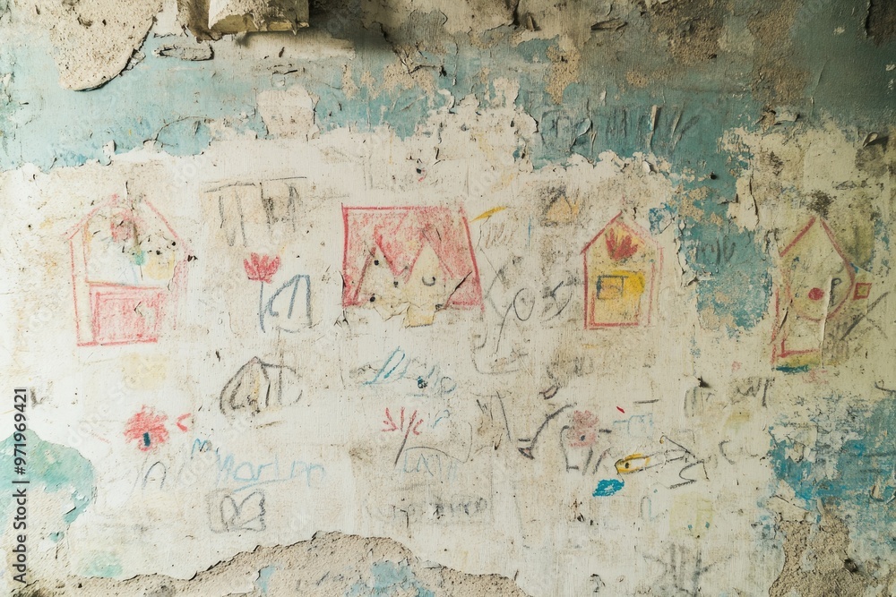 Child's Drawings on a Peeling Wall Child's Drawings on a Peeling Wall