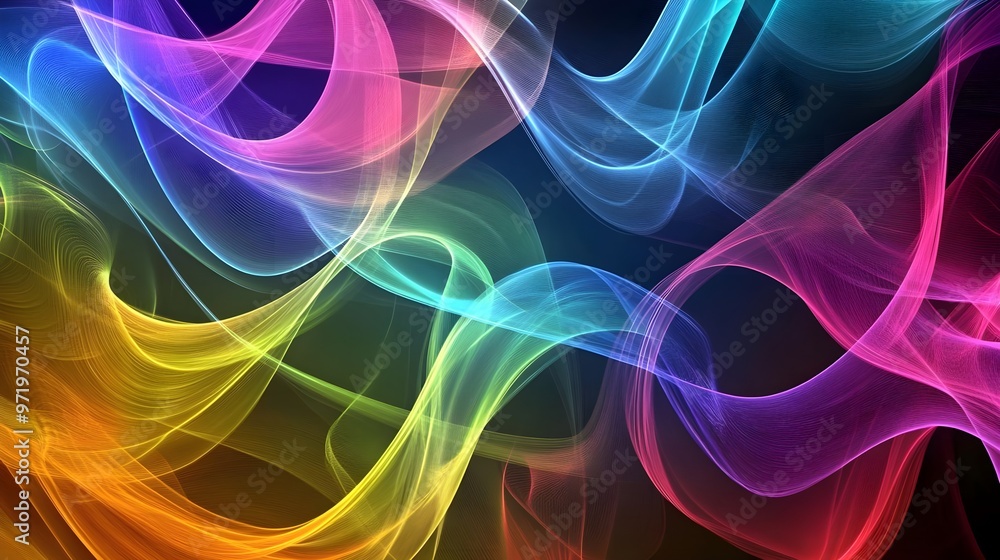 Vibrant and colorful abstract wave pattern, showcasing fluid shapes and dynamic movement. Perfect for backgrounds or artistic projects. Vibrant and colorful abstract wave pattern, showcasing fluid shapes and dynamic movement. Perfect for backgrounds or artistic projects.