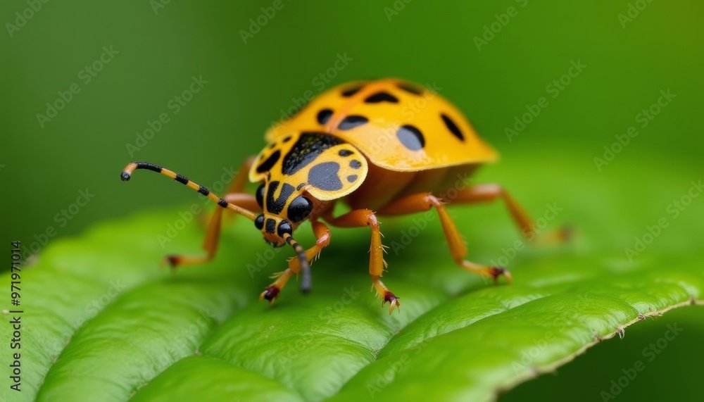 Vibrant bug on verdant leaf natures artistry in focus Vibrant bug on verdant leaf natures artistry in focus