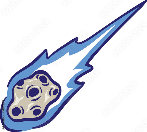 Comet, asteroid, meteor and meteorite falling down fast with flame trail isolated on transparent background. Space object or Star shooting vector illustration.