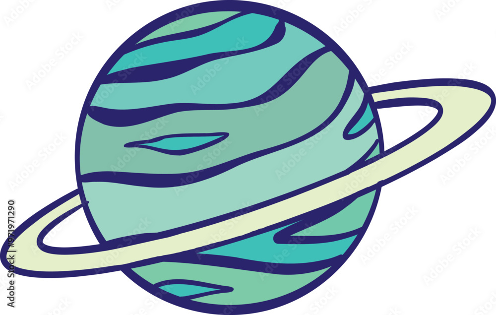 Green Saturn planet with rings cartoon vector illustration on transparent background Green Saturn planet with rings cartoon vector illustration on transparent background