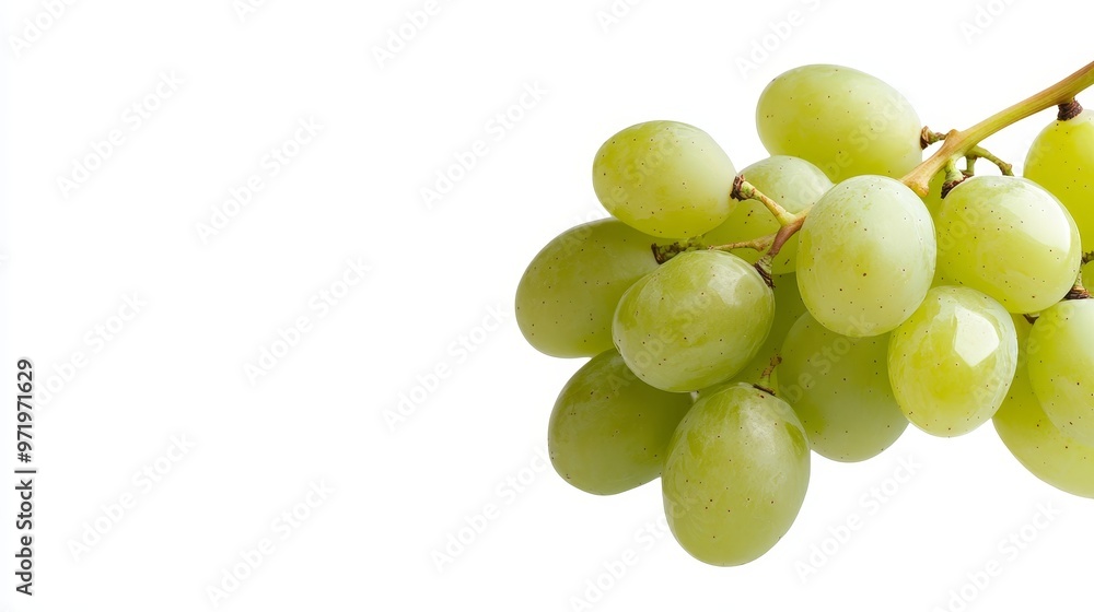 A close-up of a bunch of ripe, green grapes against a white background. The grapes are clustered together, symbolizing abundance, health, and sweetness. The white background highlights the vibrant gre A close-up of a bunch of ripe, green grapes against a white background. The grapes are clustered together, symbolizing abundance, health, and sweetness. The white background highlights the vibrant gre