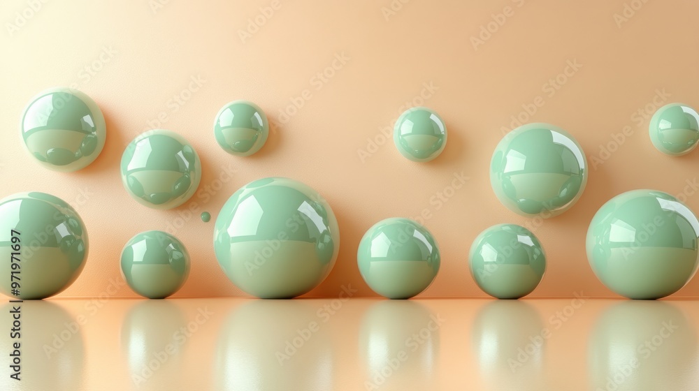 abstract wall of many green an gol balls isolate on peachy beige backgroun balance an gravity concept modern design with matrix of geometric primitive shapes abstract wall of many green an gol balls isolate on peachy beige backgroun balance an gravity concept modern design with matrix of geometric primitive shapes