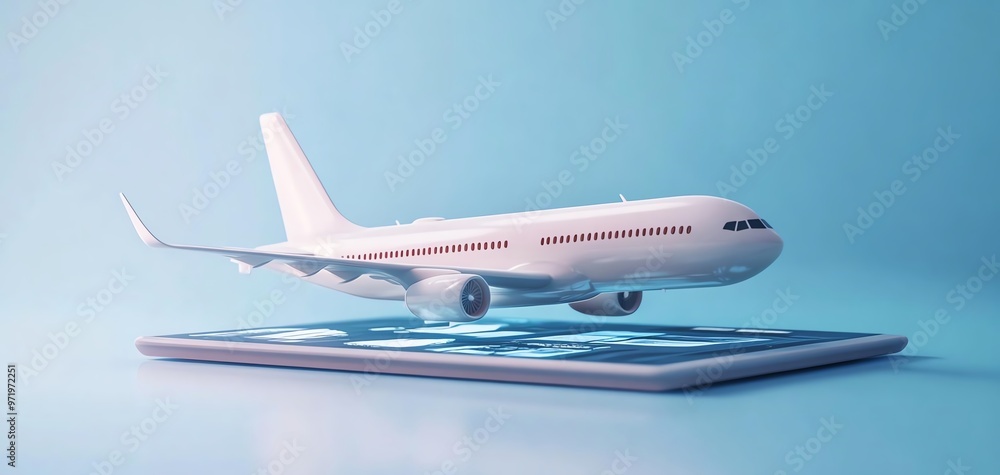 3D airplane showing booking interface, creative travel elements, realistic design, highresolution textures, travel theme 3D airplane showing booking interface, creative travel elements, realistic design, highresolution textures, travel theme