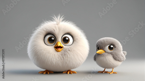 Cute bird in 3D style.