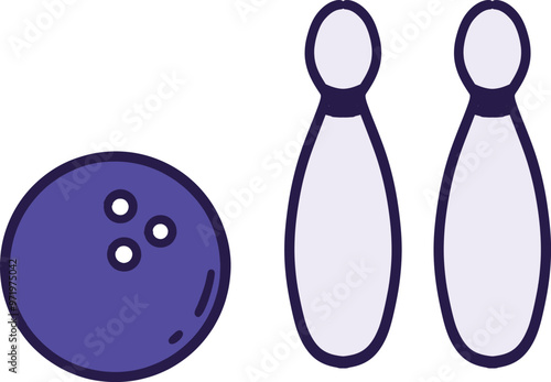 Bowling pins and ball illustration isolated on transparent background. Bowling skittles trendy vector design.