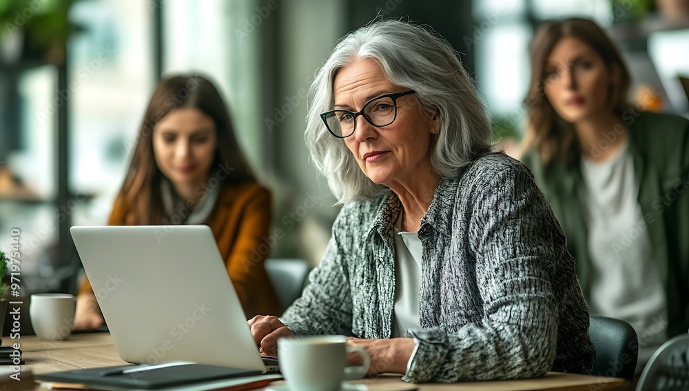 Business Woman Relaxing with Coffee and Laptop by Window Business Woman Relaxing with Coffee and Laptop by Window