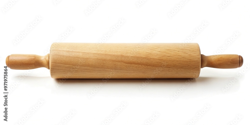 Wooden rolling pin with smooth finish on white surface Wooden rolling pin with smooth finish on white surface