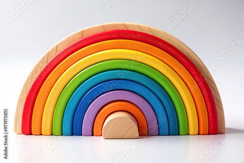 wooden rainbow toy on white background