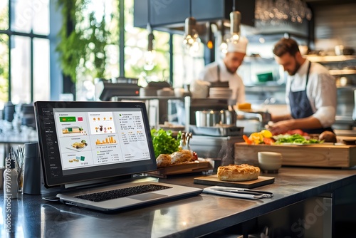 Point of Sale System in a Modern Restaurant Kitchen.