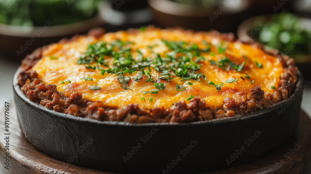 South African bobotie, baked minced meat with egg topping, isolated on white background, traditional South African dish, simple and clean presentation, no background distractions