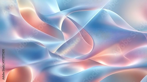 Rhythmic waves merging with dynamic 3D shapes, soft gradients blending smoothly, 3D dynamic dimensions, calming abstract art for meditation