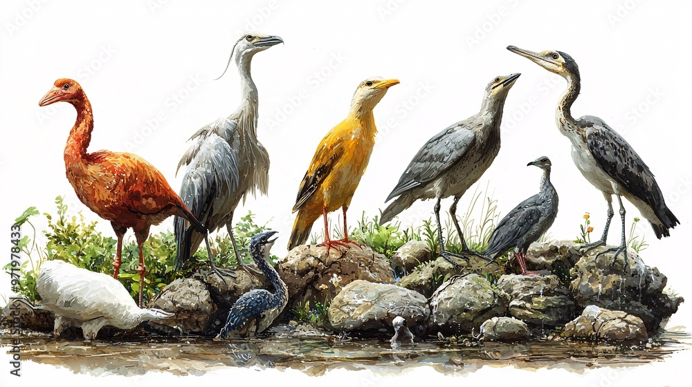 Obraz premium A comparison of excretion methods in different species, like birds, fish, and mammals.