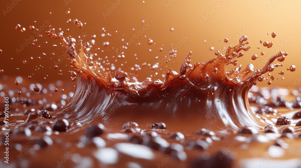 Fototapeta premium chocolate splash cacao drink or coffee splashing cooking ingredient abstract wavy dynamic liqui brown beverage clip art isolate on brown background