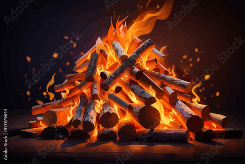 A vivid and warm campfire with brightly burning