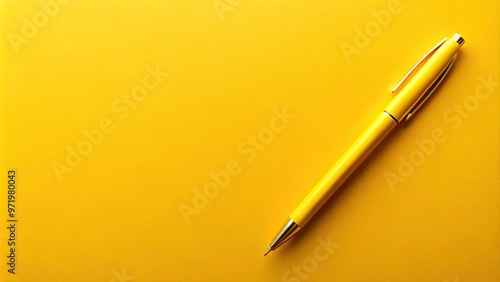 yellow ballpoint pen on yellow background with copy space, leading lines