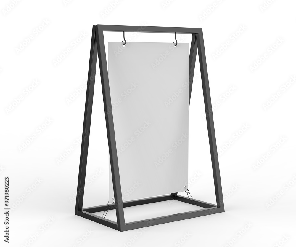 Metal blank a frame with swinging banner board 3d render illustration. Metal blank a frame with swinging banner board 3d render illustration.