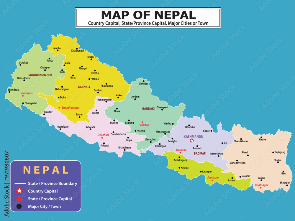 Obraz premium Geography Political map. Political map of country with capital, province or state capital, major cities and town.