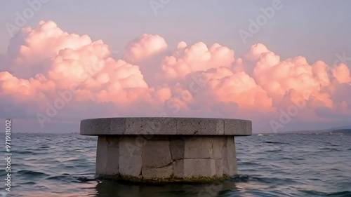 round podium prosuct display on the sea photo